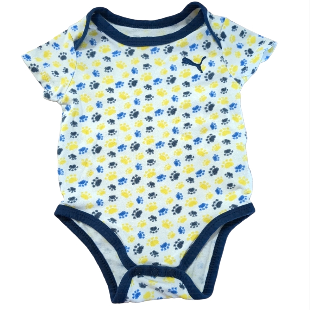 🍁2/$7🍁PUMA White Navy Yellow Paw Print Onesie